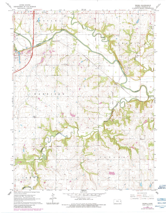 Classic USGS Peoria Kansas 7.5'x7.5' Topo Map Image
