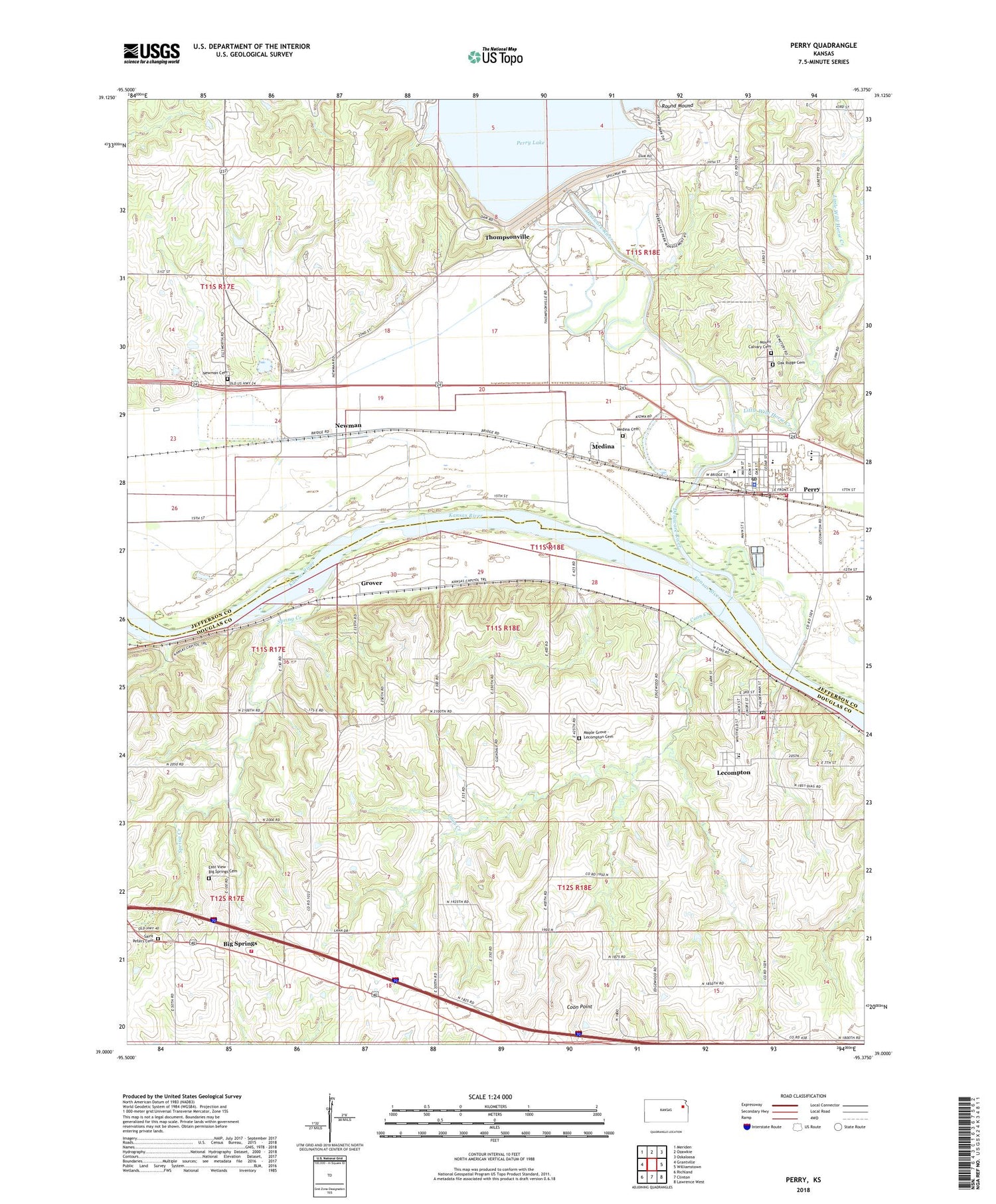 Perry Kansas US Topo Map Image