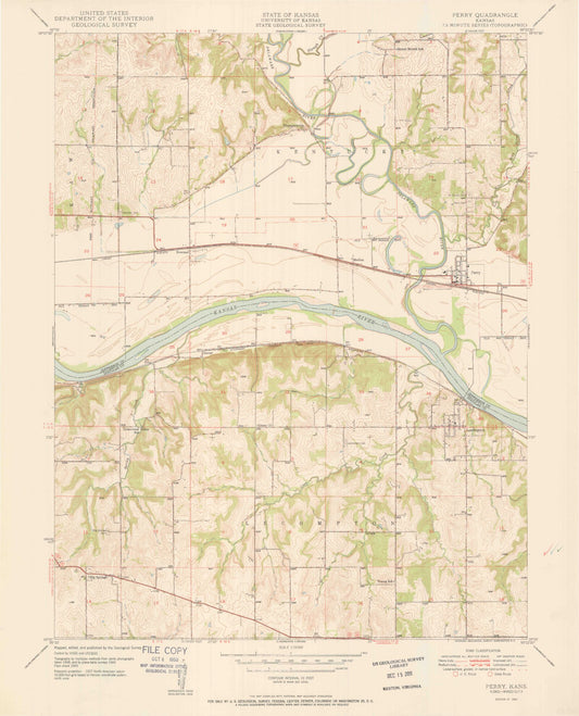 Classic USGS Perry Kansas 7.5'x7.5' Topo Map Image