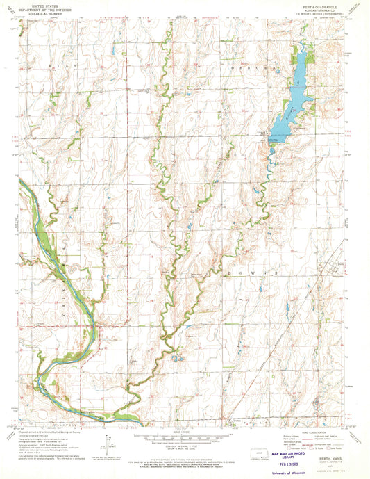 Classic USGS Perth Kansas 7.5'x7.5' Topo Map Image