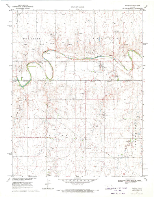 Classic USGS Pfeifer Kansas 7.5'x7.5' Topo Map Image