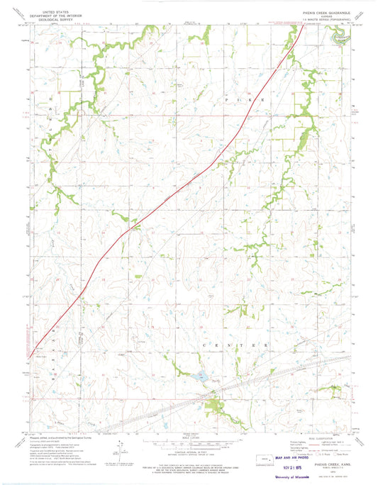 Classic USGS Phenis Creek Kansas 7.5'x7.5' Topo Map Image