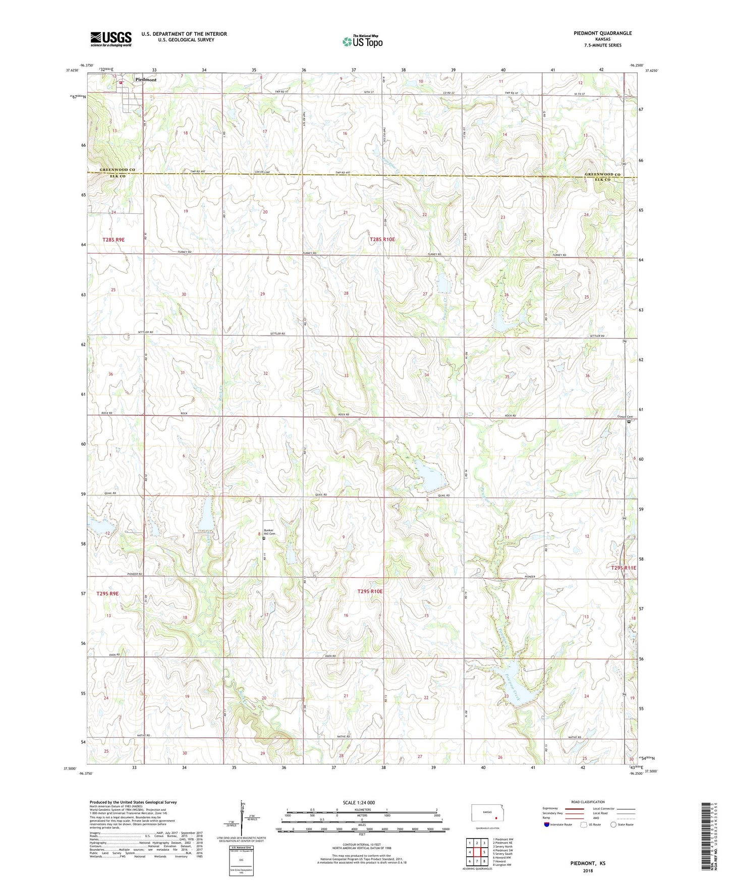 Piedmont Kansas US Topo Map Image