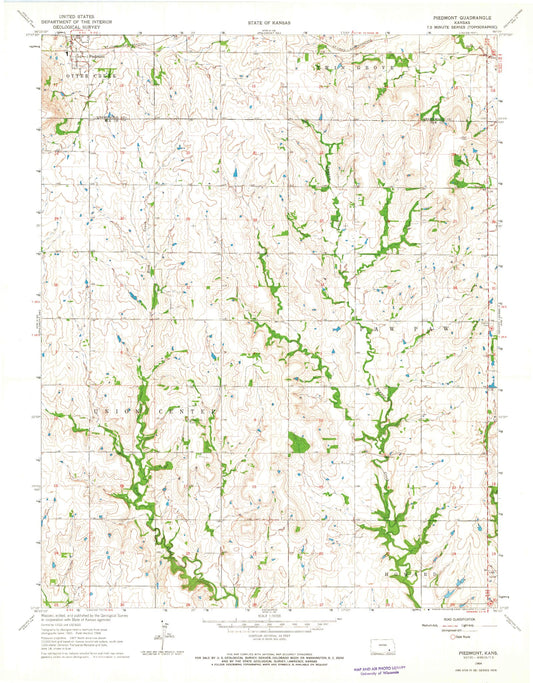 Classic USGS Piedmont Kansas 7.5'x7.5' Topo Map Image