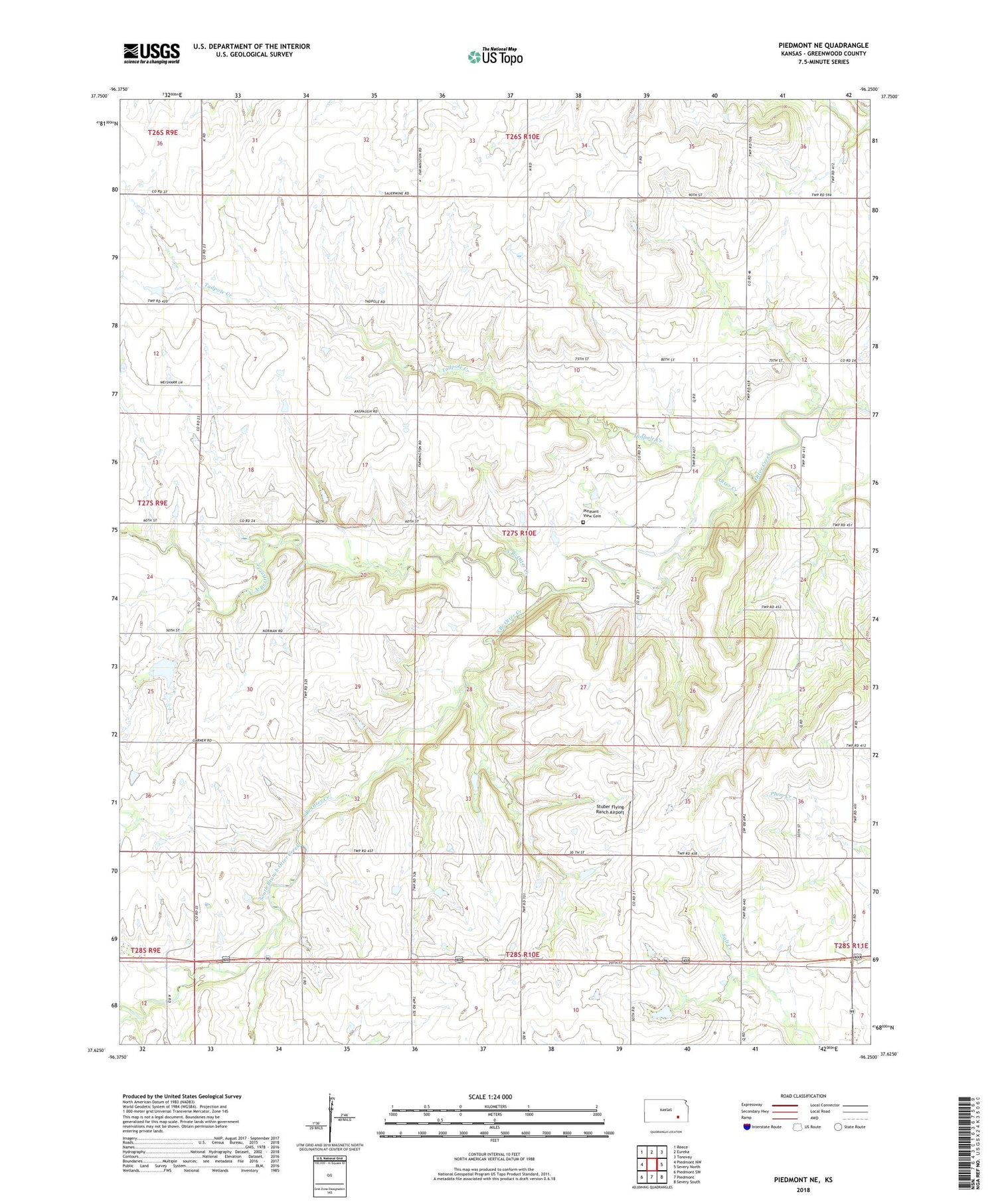 Piedmont NE Kansas US Topo Map Image