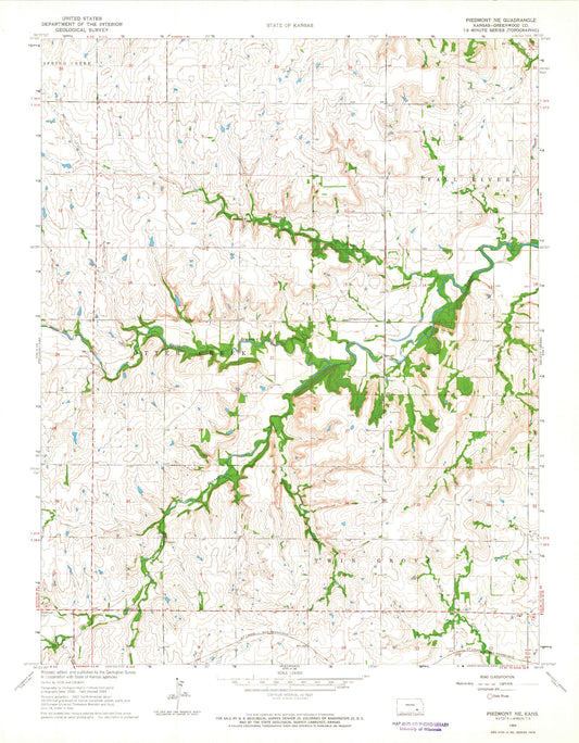 Classic USGS Piedmont NE Kansas 7.5'x7.5' Topo Map Image