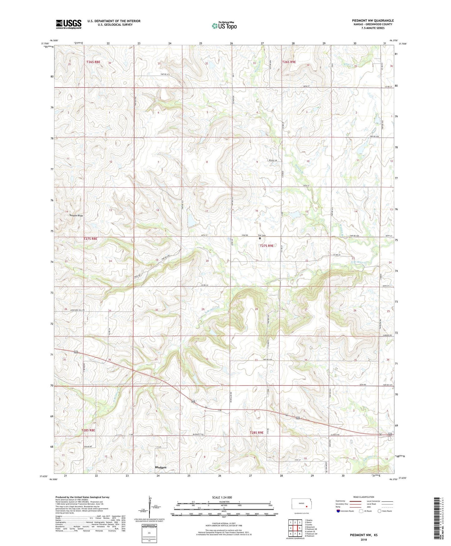 Piedmont NW Kansas US Topo Map Image