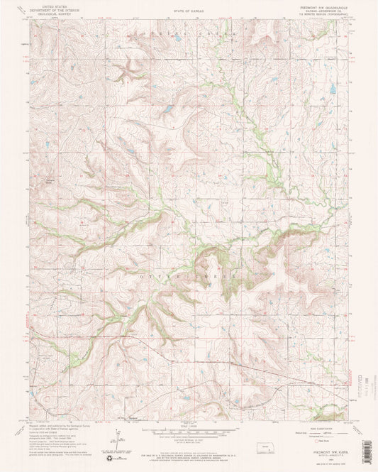 Classic USGS Piedmont NW Kansas 7.5'x7.5' Topo Map Image