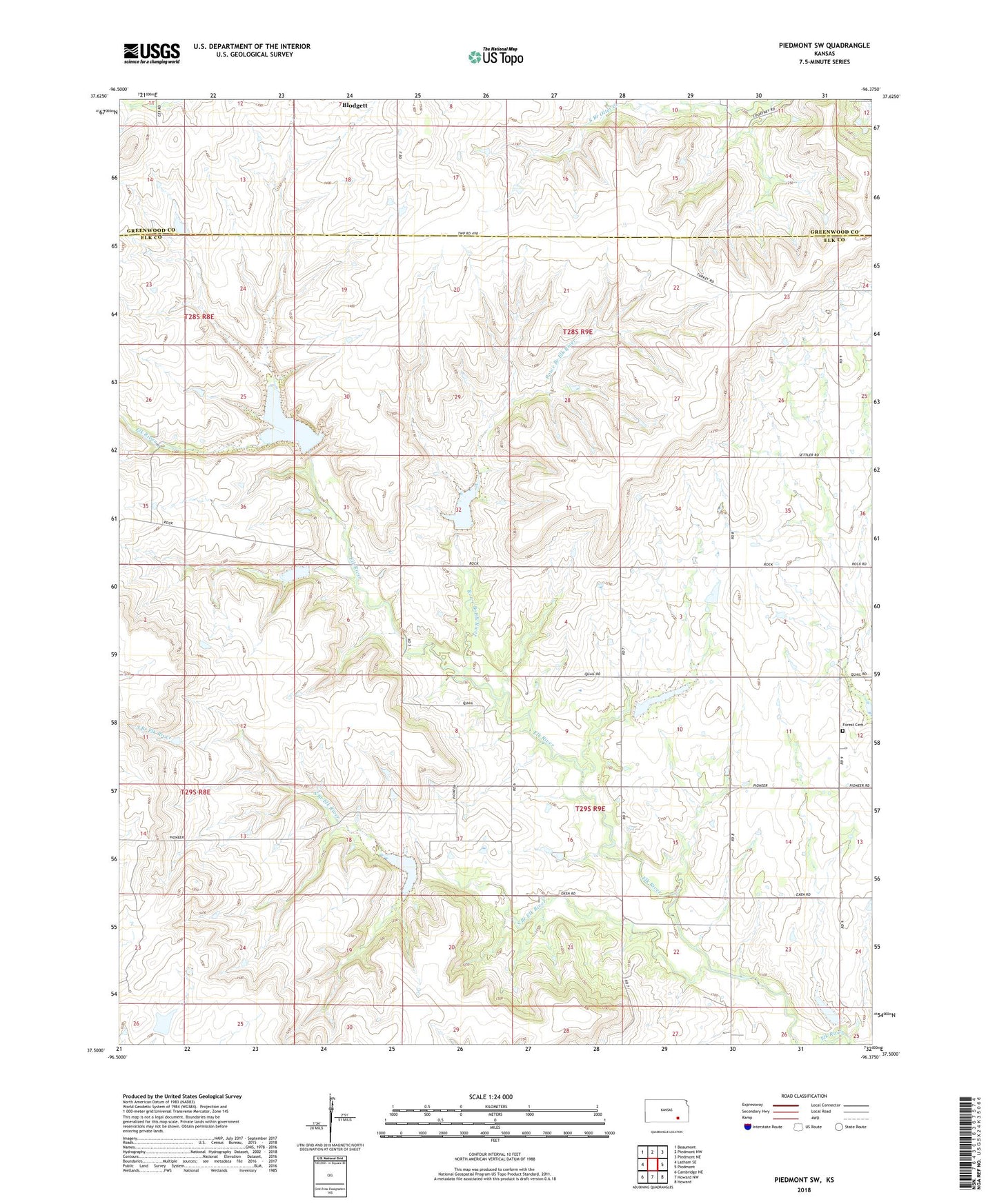 Piedmont SW Kansas US Topo Map Image