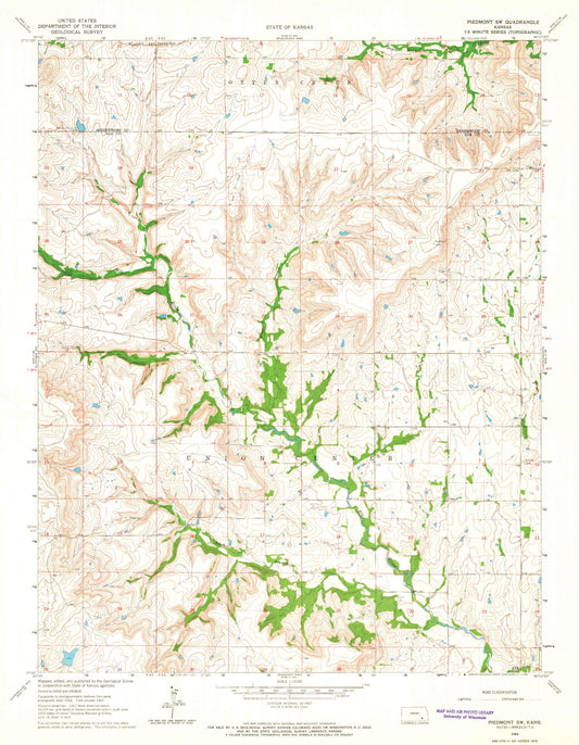 Classic USGS Piedmont SW Kansas 7.5'x7.5' Topo Map Image