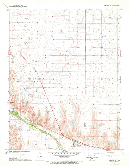 Classic USGS Pierceville Kansas 7.5'x7.5' Topo Map Image
