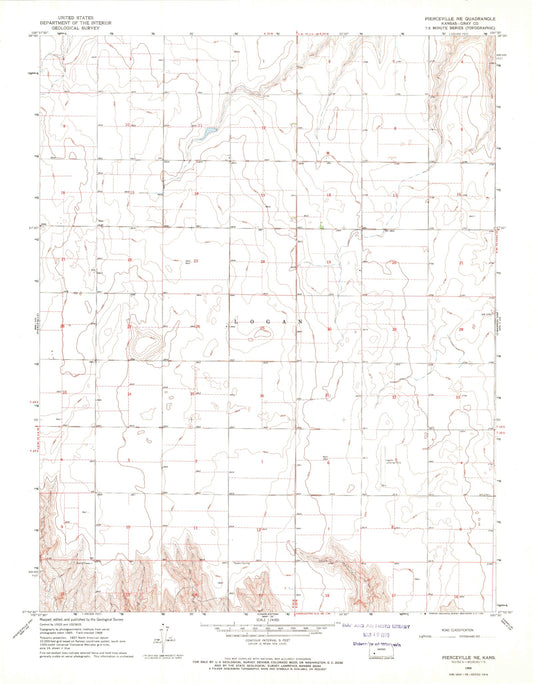 Classic USGS Pierceville NE Kansas 7.5'x7.5' Topo Map Image