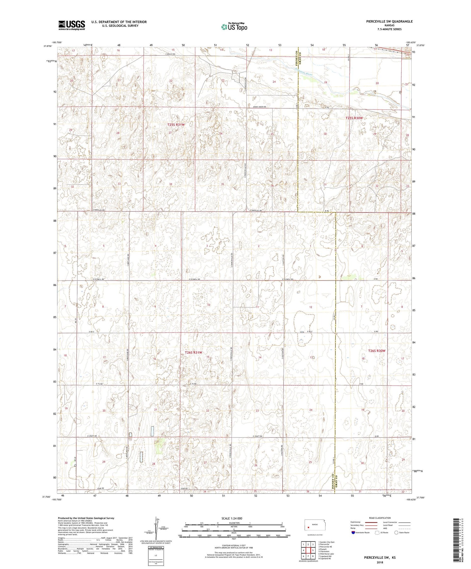 Pierceville SW Kansas US Topo Map Image