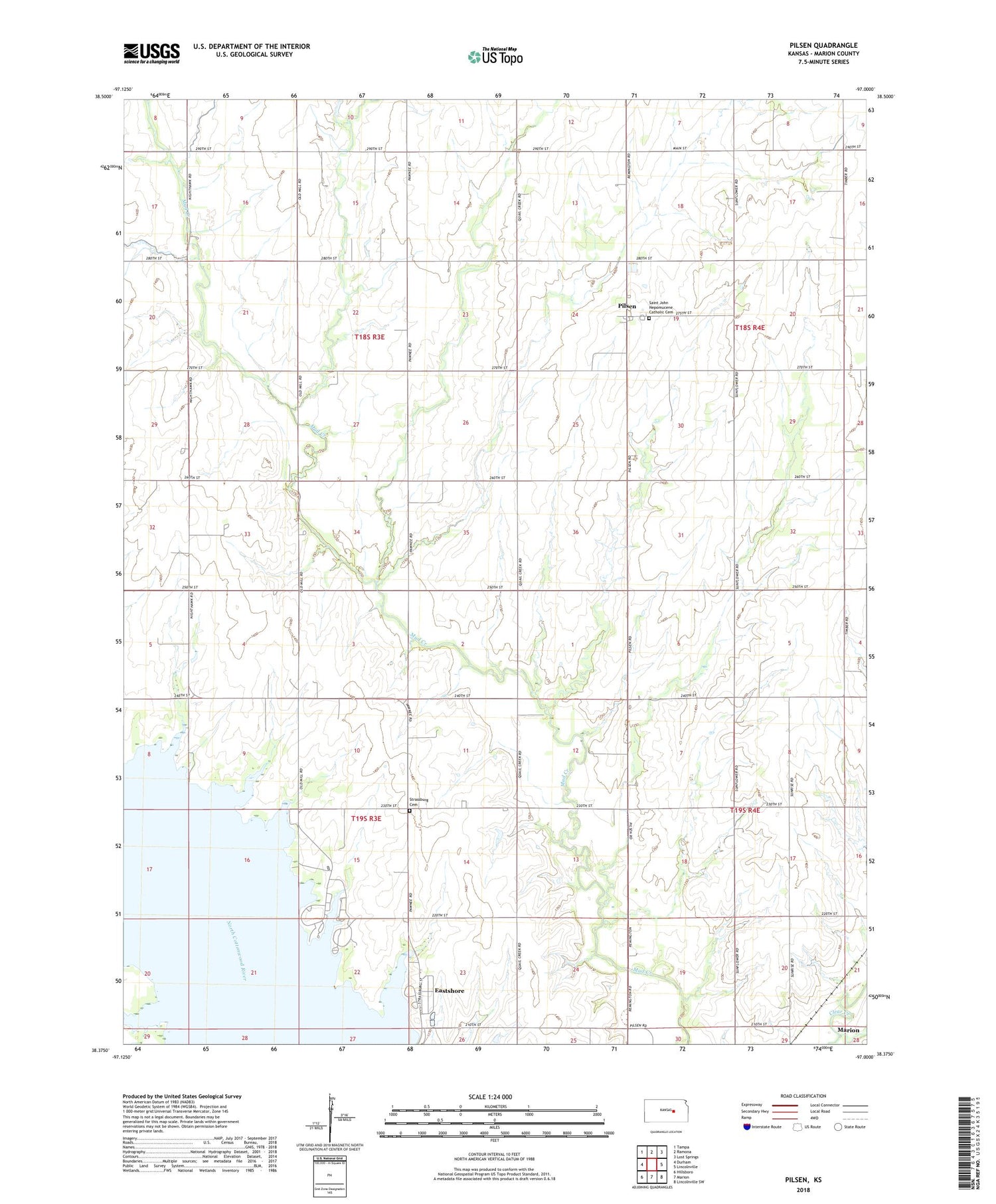Pilsen Kansas US Topo Map Image