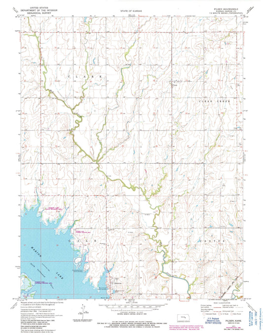 Classic USGS Pilsen Kansas 7.5'x7.5' Topo Map Image