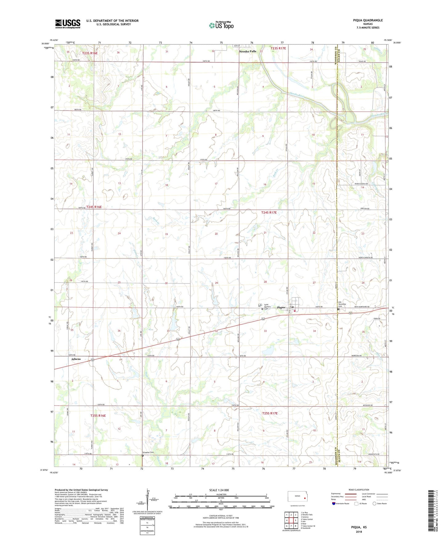 Piqua Kansas US Topo Map Image
