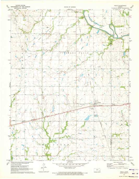 Classic USGS Piqua Kansas 7.5'x7.5' Topo Map Image