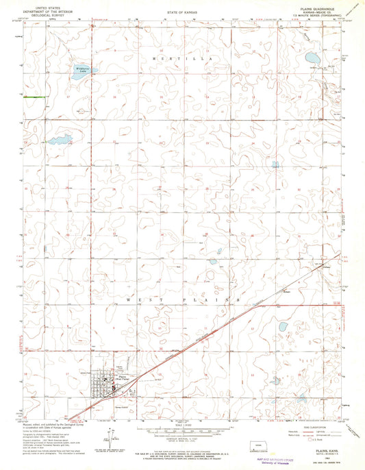 Classic USGS Plains Kansas 7.5'x7.5' Topo Map Image