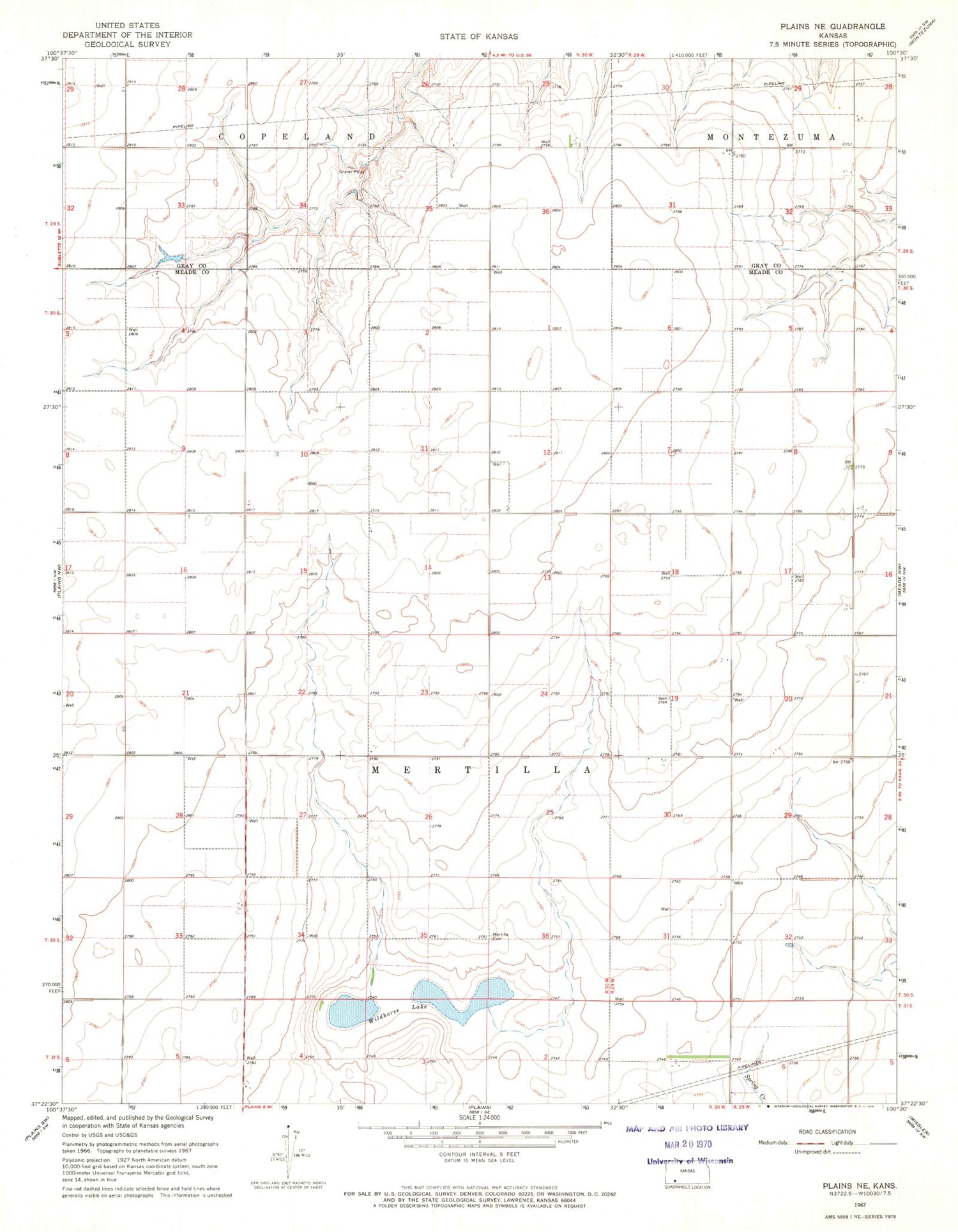 Classic USGS Plains NE Kansas 7.5'x7.5' Topo Map Image