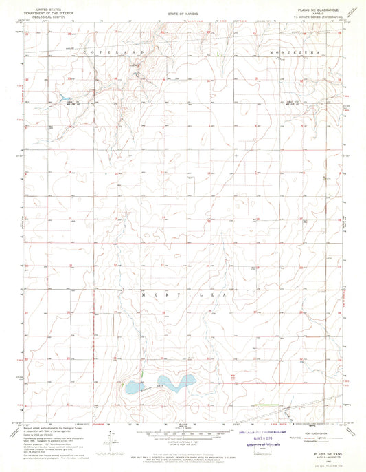 Classic USGS Plains NE Kansas 7.5'x7.5' Topo Map Image
