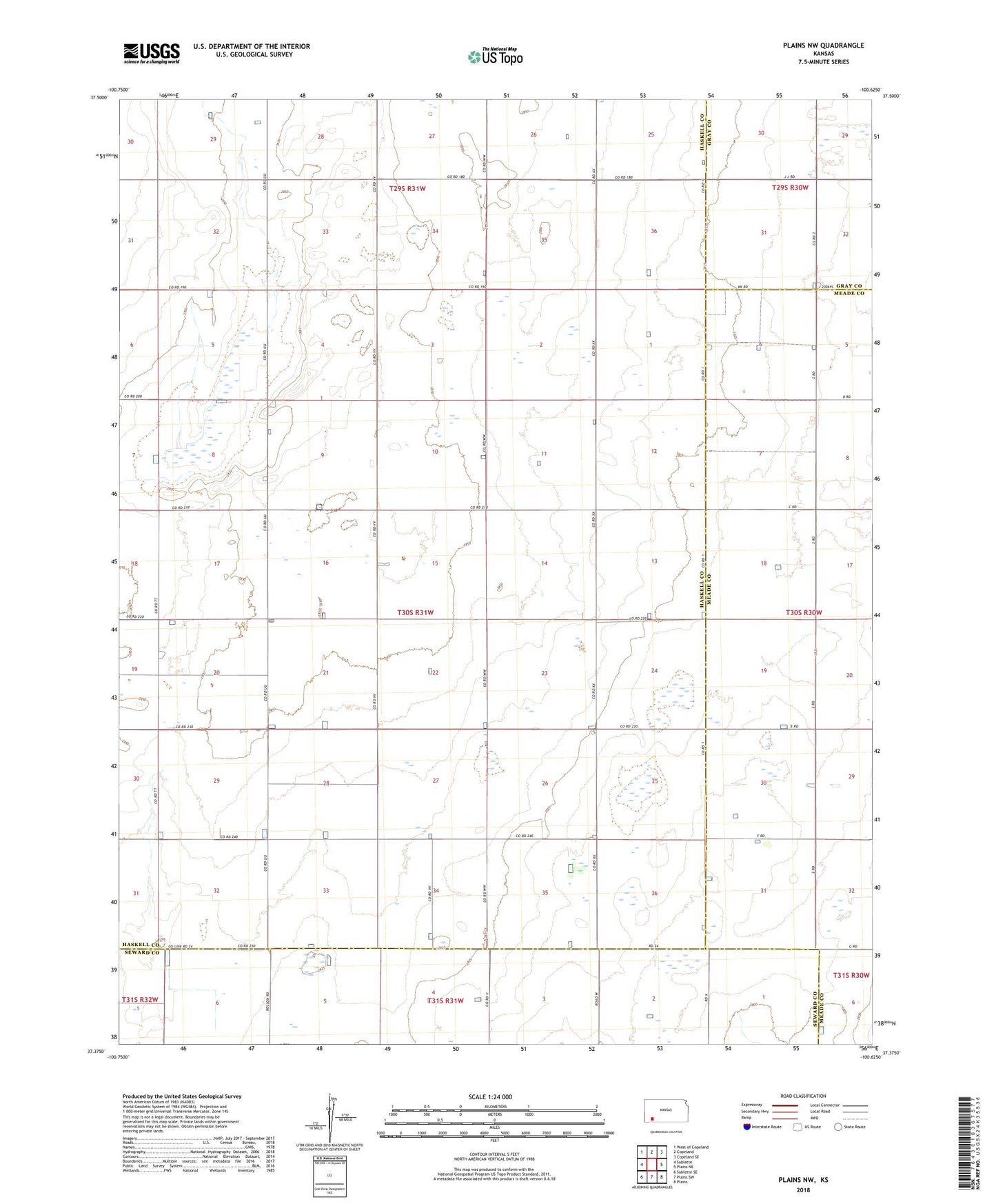 Plains NW Kansas US Topo Map Image