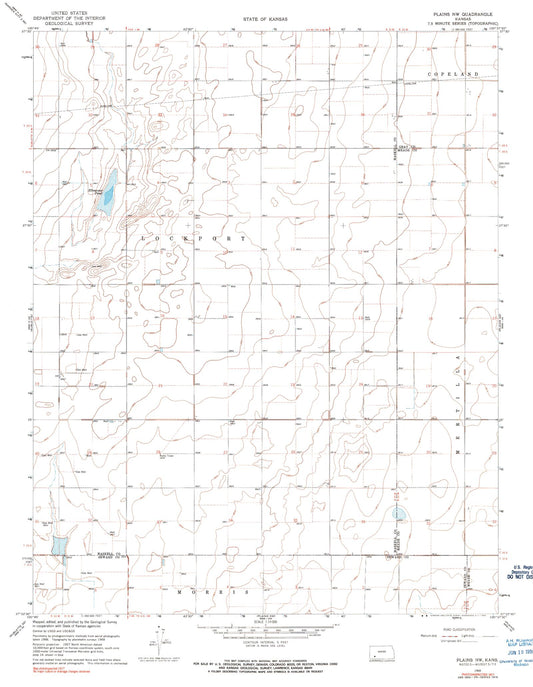 Classic USGS Plains NW Kansas 7.5'x7.5' Topo Map Image