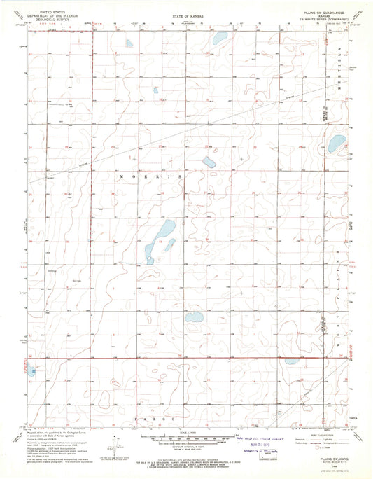 Classic USGS Plains SW Kansas 7.5'x7.5' Topo Map Image
