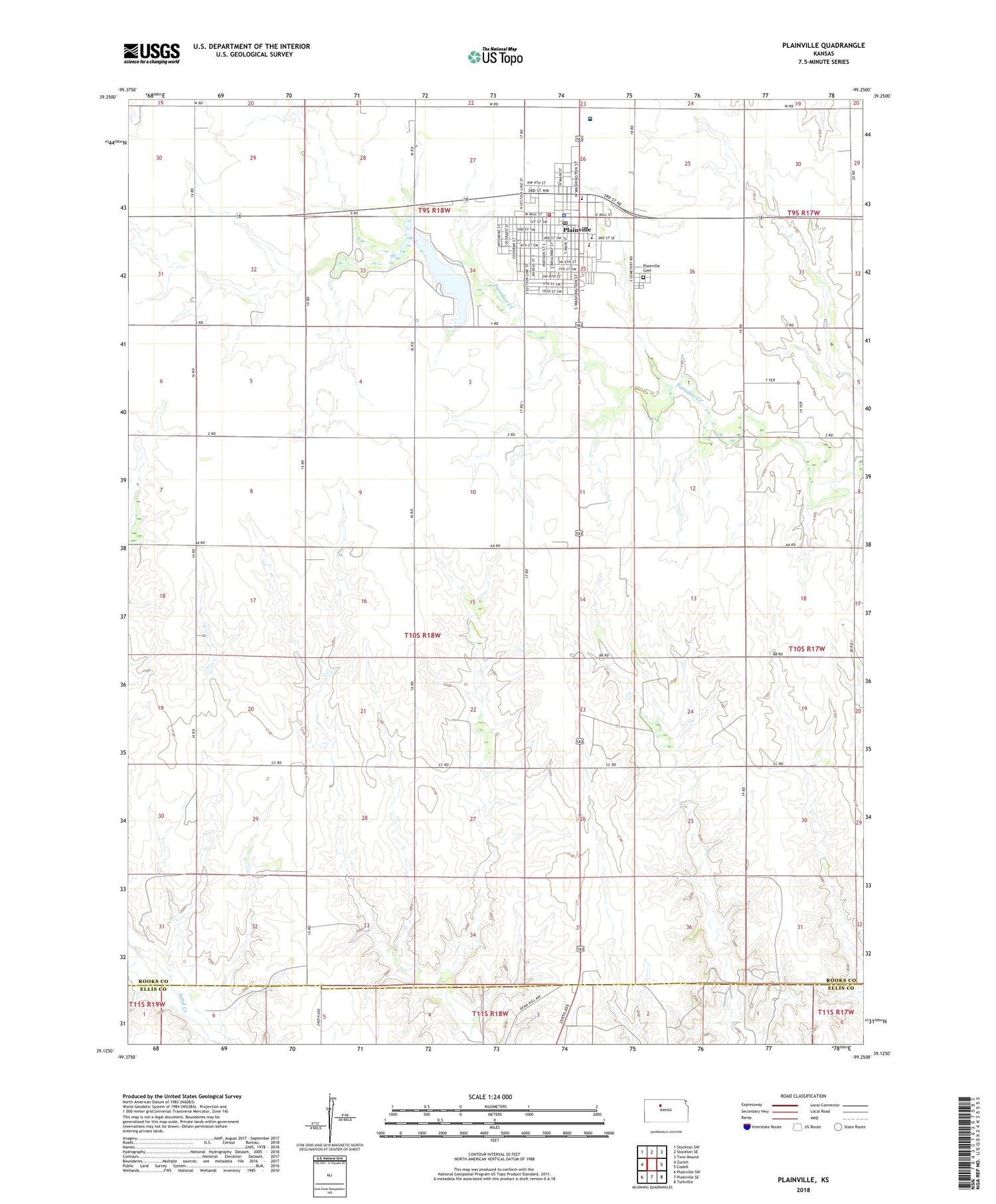 Plainville Kansas US Topo Map Image