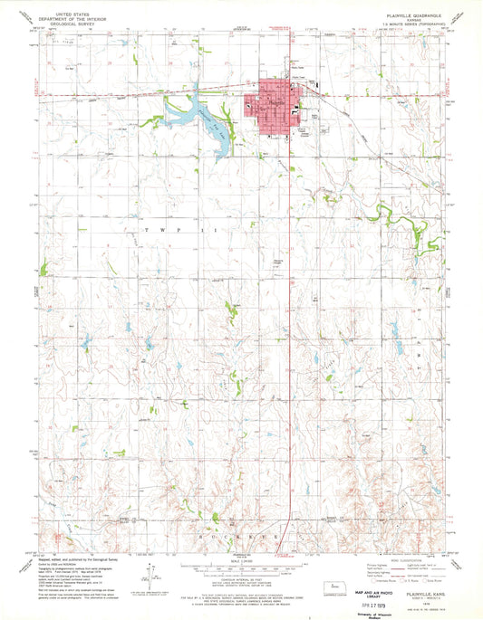 Classic USGS Plainville Kansas 7.5'x7.5' Topo Map Image