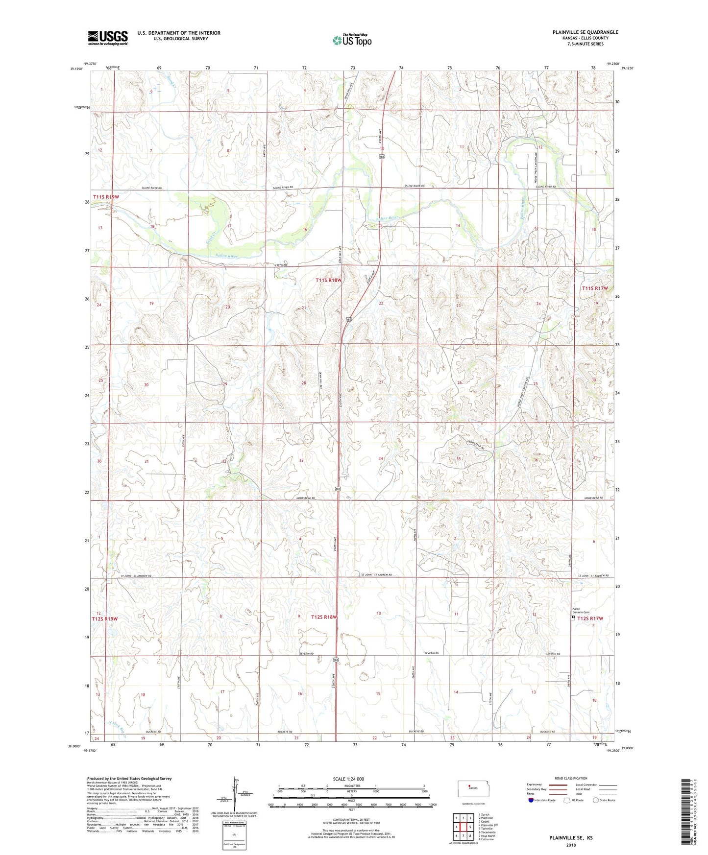 Plainville SE Kansas US Topo Map Image
