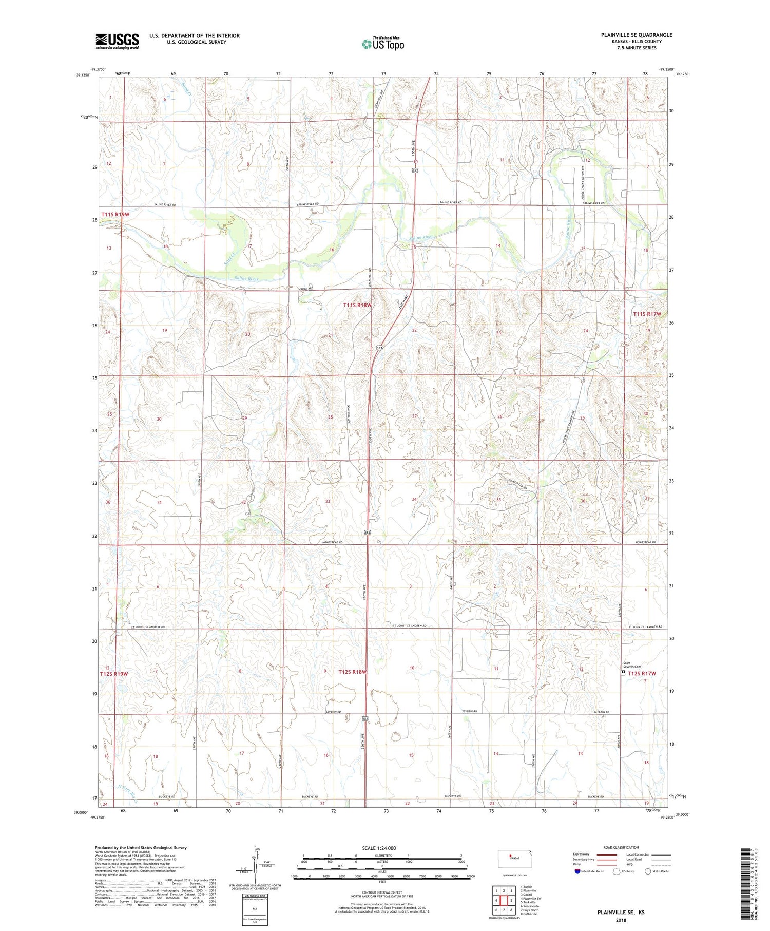 Plainville SE Kansas US Topo Map Image