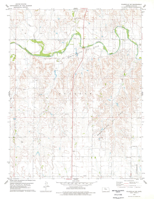 Classic USGS Plainville SE Kansas 7.5'x7.5' Topo Map Image
