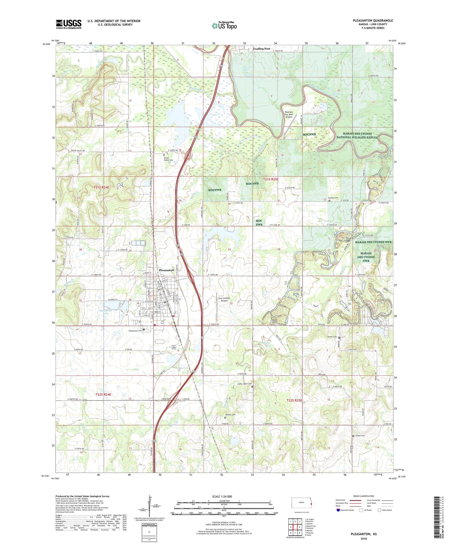 Pleasanton Kansas US Topo Map Image