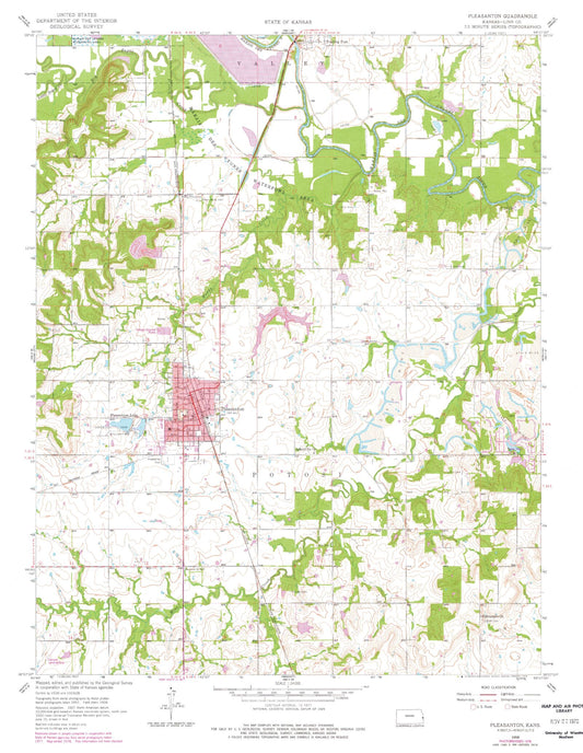 Classic USGS Pleasanton Kansas 7.5'x7.5' Topo Map Image