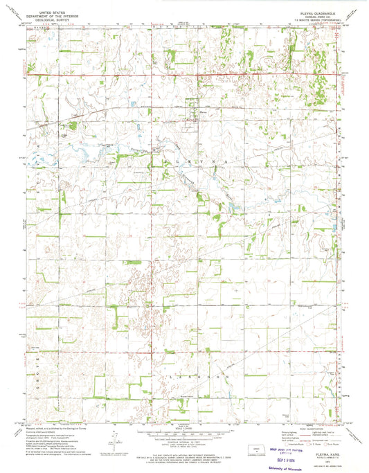 Classic USGS Plevna Kansas 7.5'x7.5' Topo Map Image