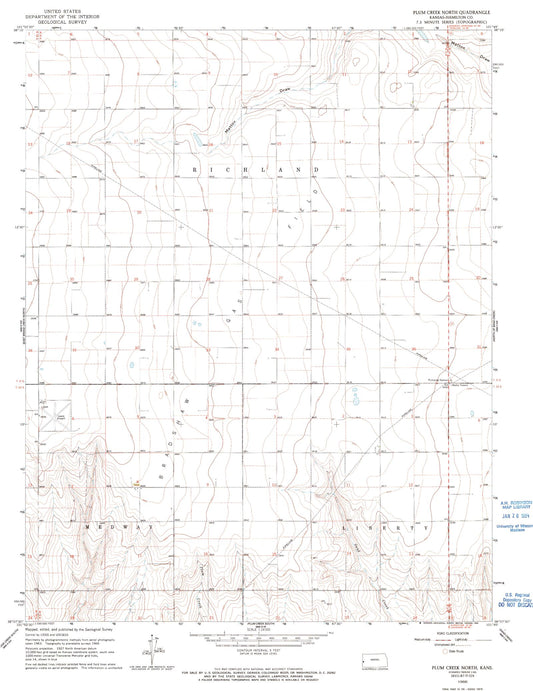 Classic USGS Plum Creek North Kansas 7.5'x7.5' Topo Map Image