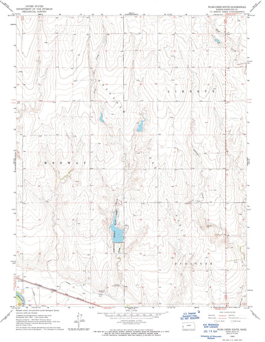 Classic USGS Plum Creek South Kansas 7.5'x7.5' Topo Map Image