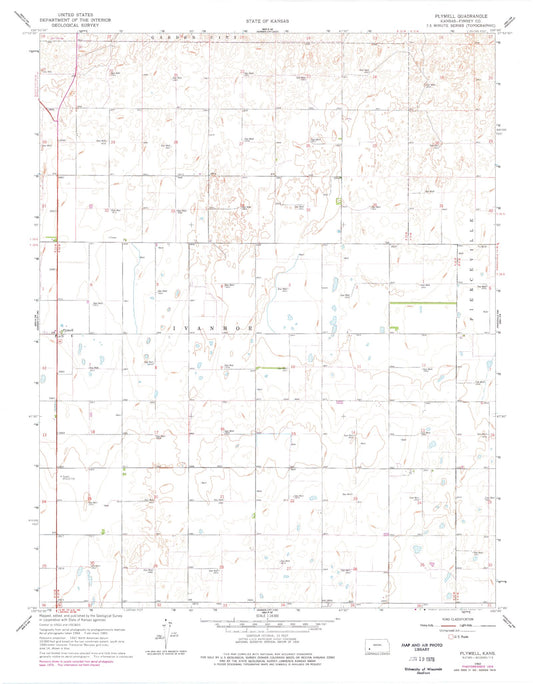 Classic USGS Plymell Kansas 7.5'x7.5' Topo Map Image