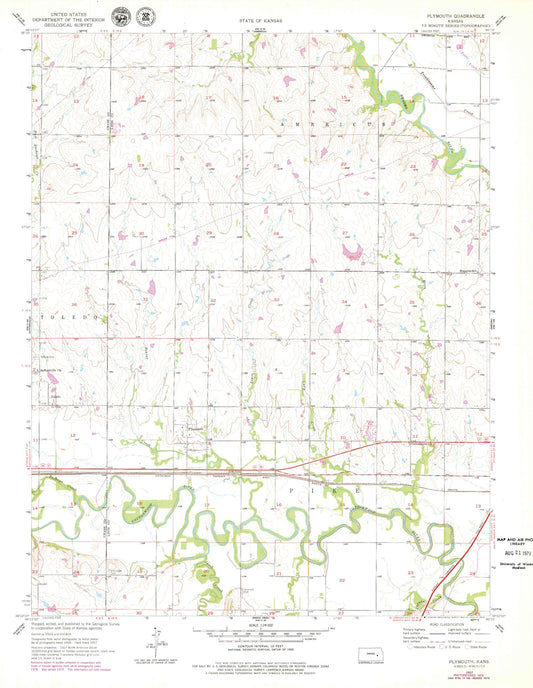 Classic USGS Plymouth Kansas 7.5'x7.5' Topo Map Image