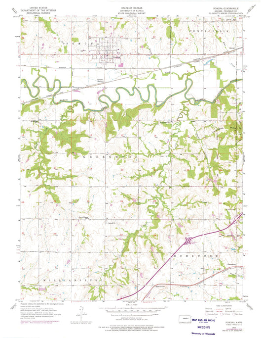 Classic USGS Pomona Kansas 7.5'x7.5' Topo Map Image