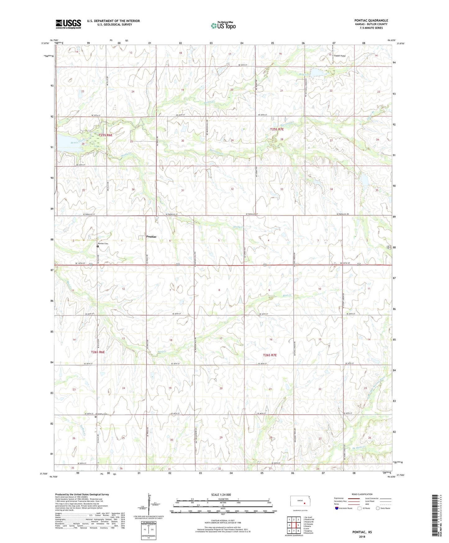 Pontiac Kansas US Topo Map Image