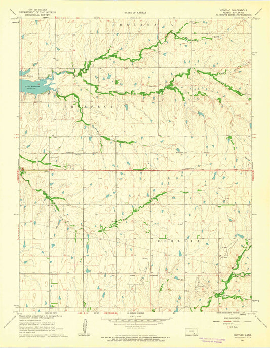 Classic USGS Pontiac Kansas 7.5'x7.5' Topo Map Image