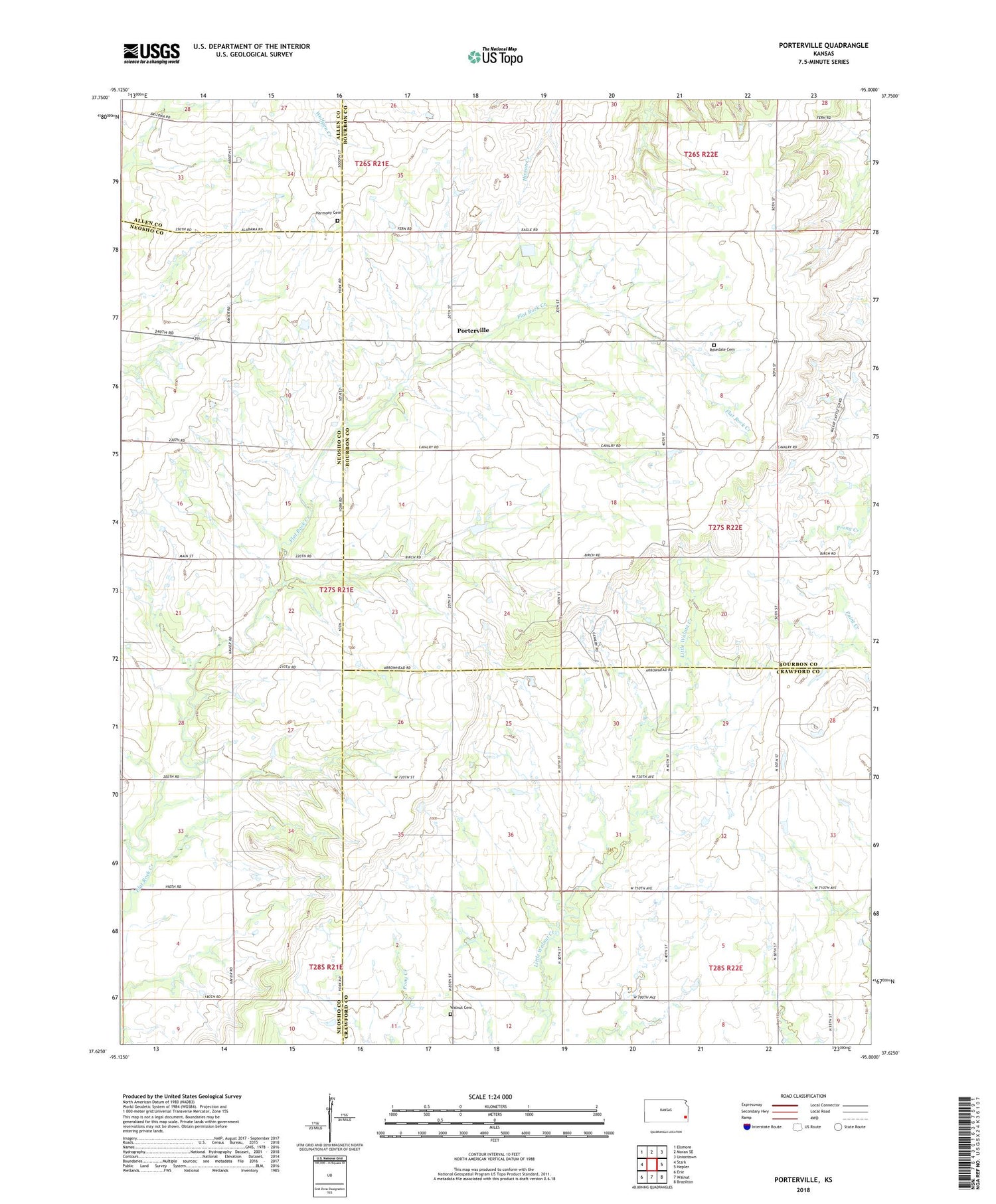 Porterville Kansas US Topo Map Image