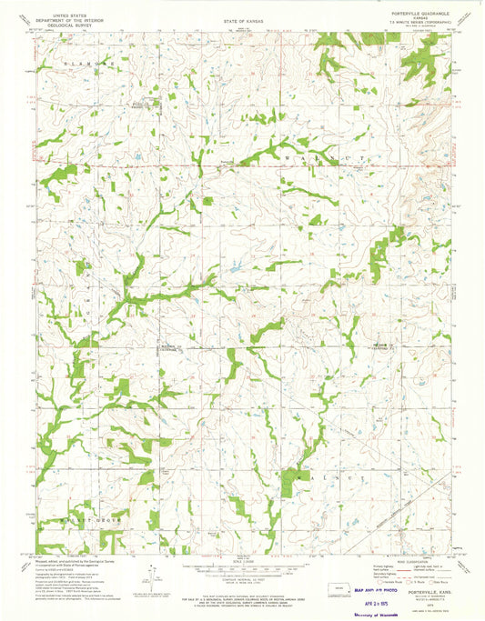 Classic USGS Porterville Kansas 7.5'x7.5' Topo Map Image