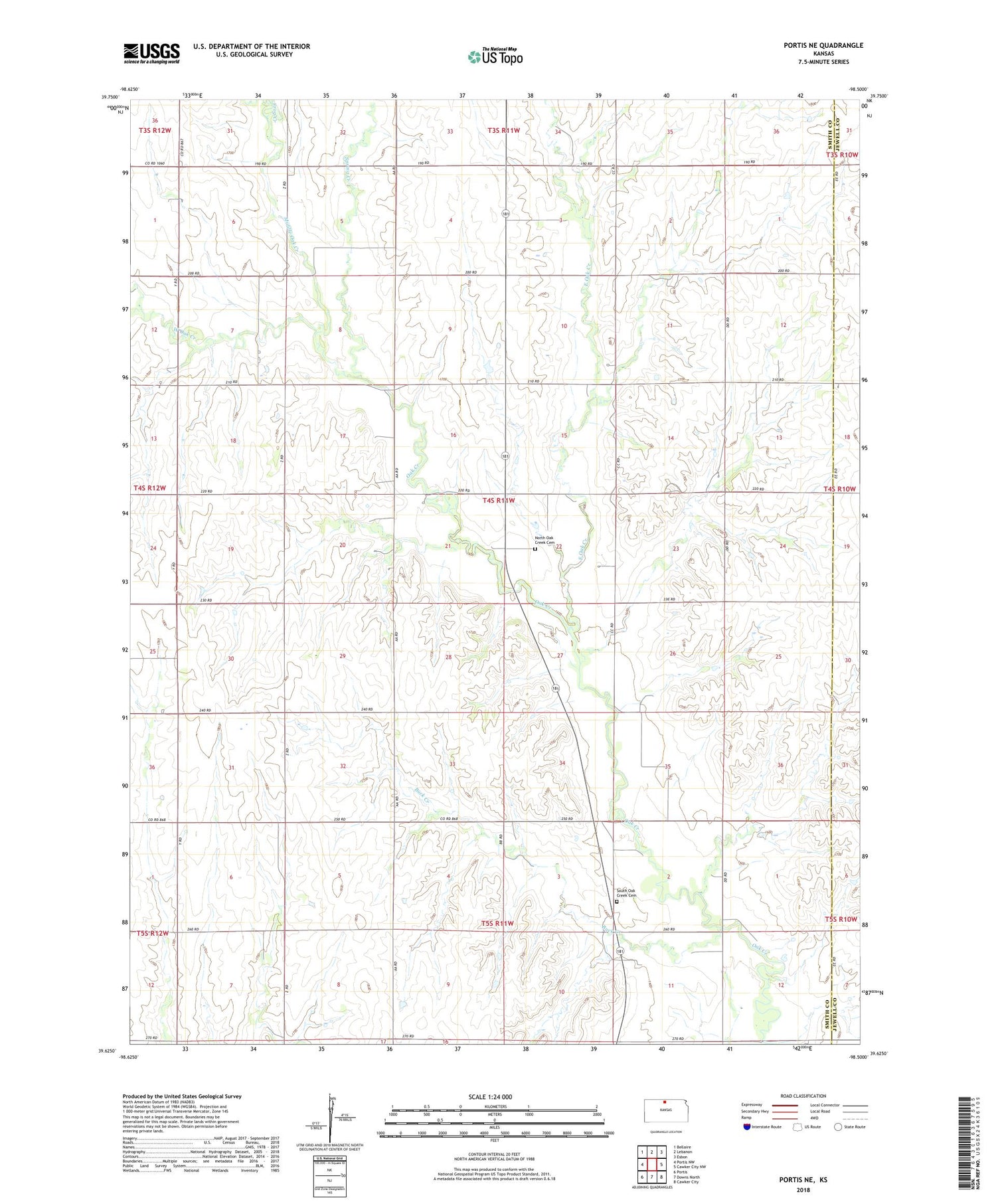 Portis NE Kansas US Topo Map Image