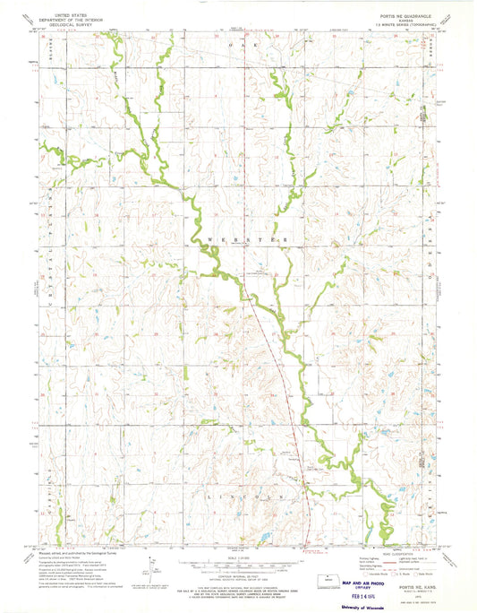 Classic USGS Portis NE Kansas 7.5'x7.5' Topo Map Image