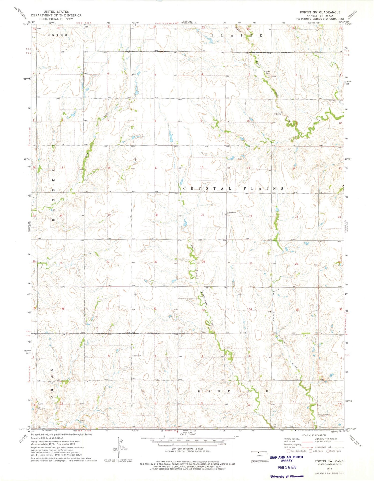 Classic USGS Portis NW Kansas 7.5'x7.5' Topo Map Image