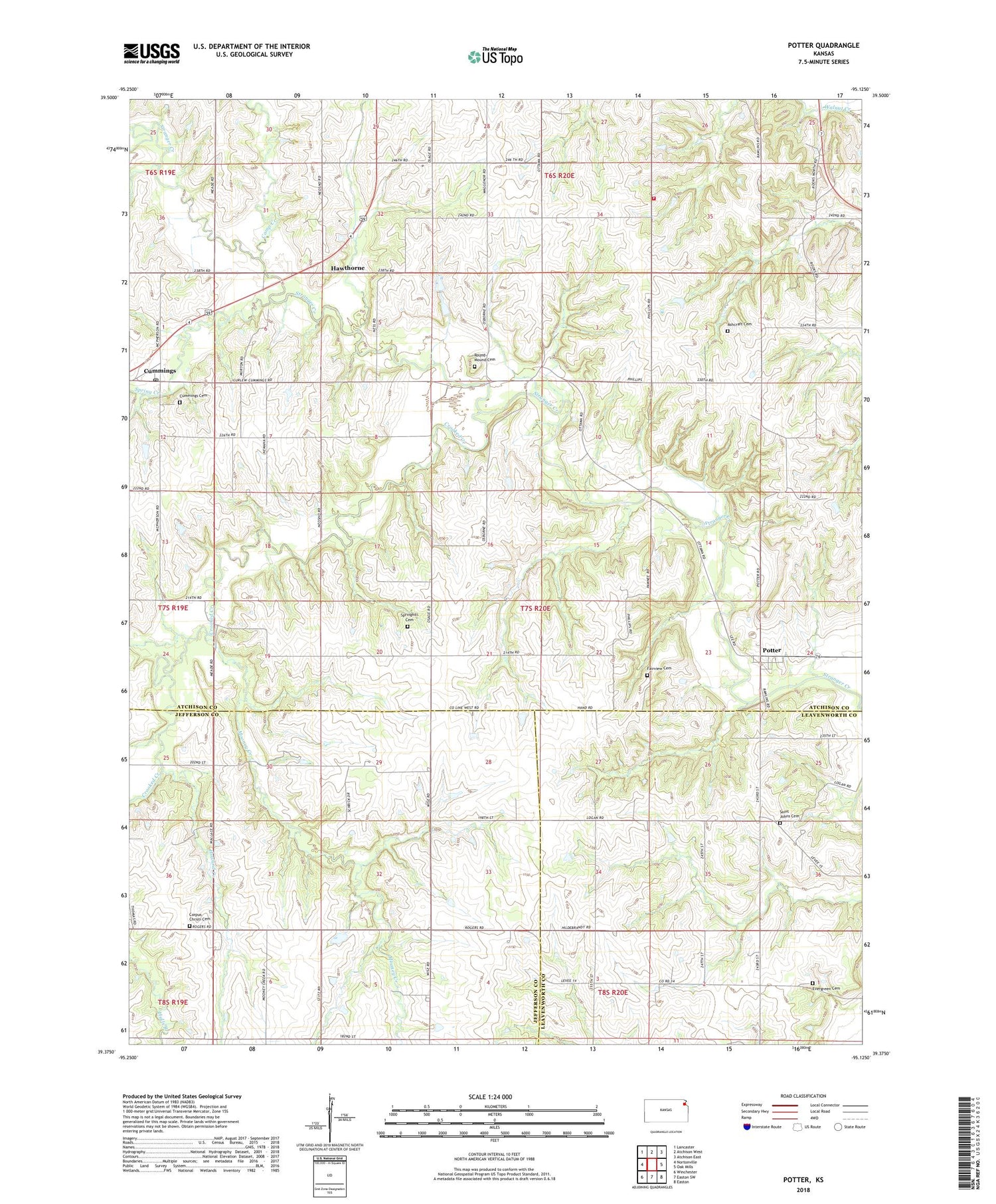 Potter Kansas US Topo Map Image