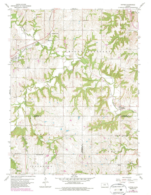 Classic USGS Potter Kansas 7.5'x7.5' Topo Map Image