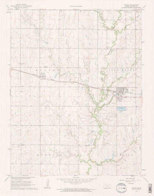 Classic USGS Potwin Kansas 7.5'x7.5' Topo Map Image
